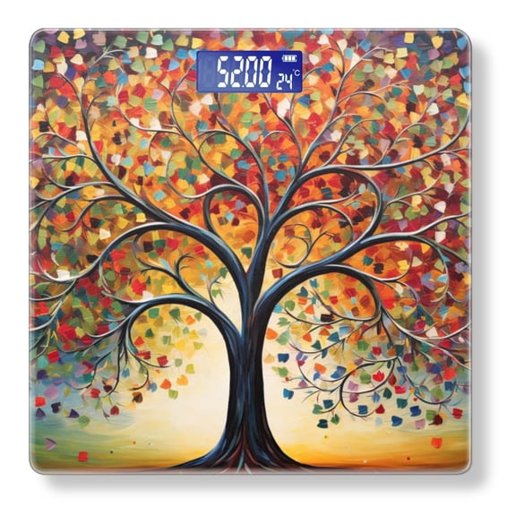 High Precision Body Weight Scale Smart Bathroom Scales with Large LCD Display(400lbs),Decorative for Bedroom-Colorful Tree Of Life With Lush Foliage