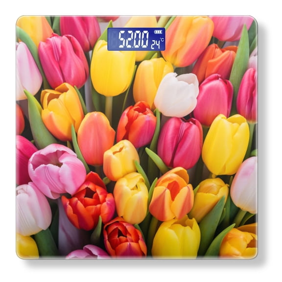 High Precision Body Weight Scale Smart Bathroom Scales with Large LCD Display(400lbs),Decorative for Bedroom-Colorful Tulip