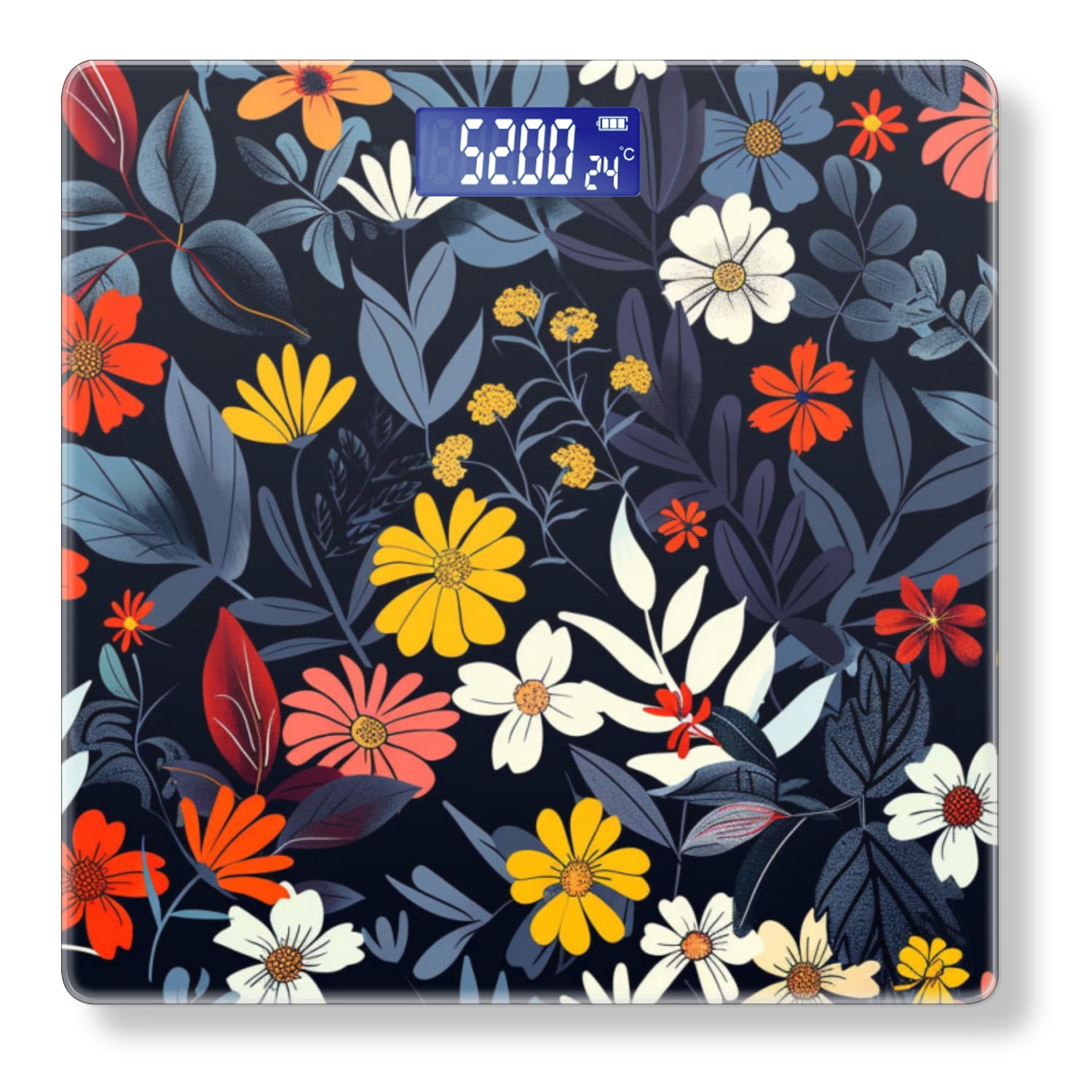 High Precision Body Weight Scale Smart Bathroom Scales with Large LCD Display(400lbs),Decorative for Bedroom-Colorful Wildflowers On Dark Background