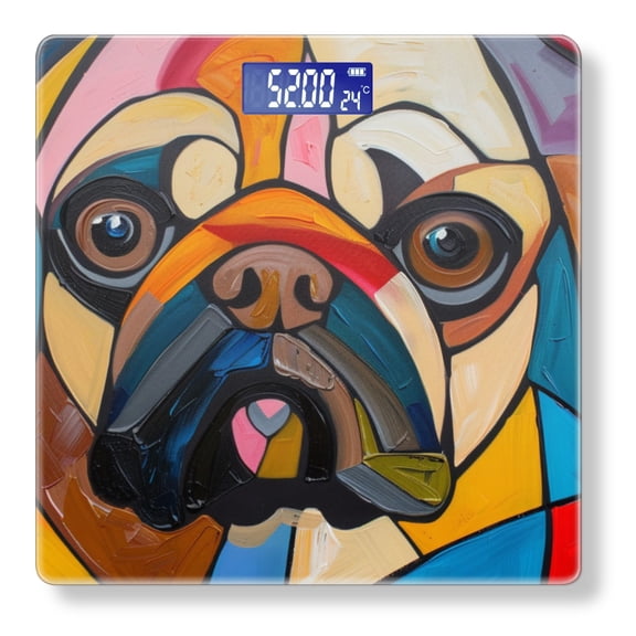 High Precision Body Weight Scale Smart Bathroom Scales with Large LCD Display(400lbs),Decorative for Bedroom-Cubist-Style Portrait Of Pug Dog