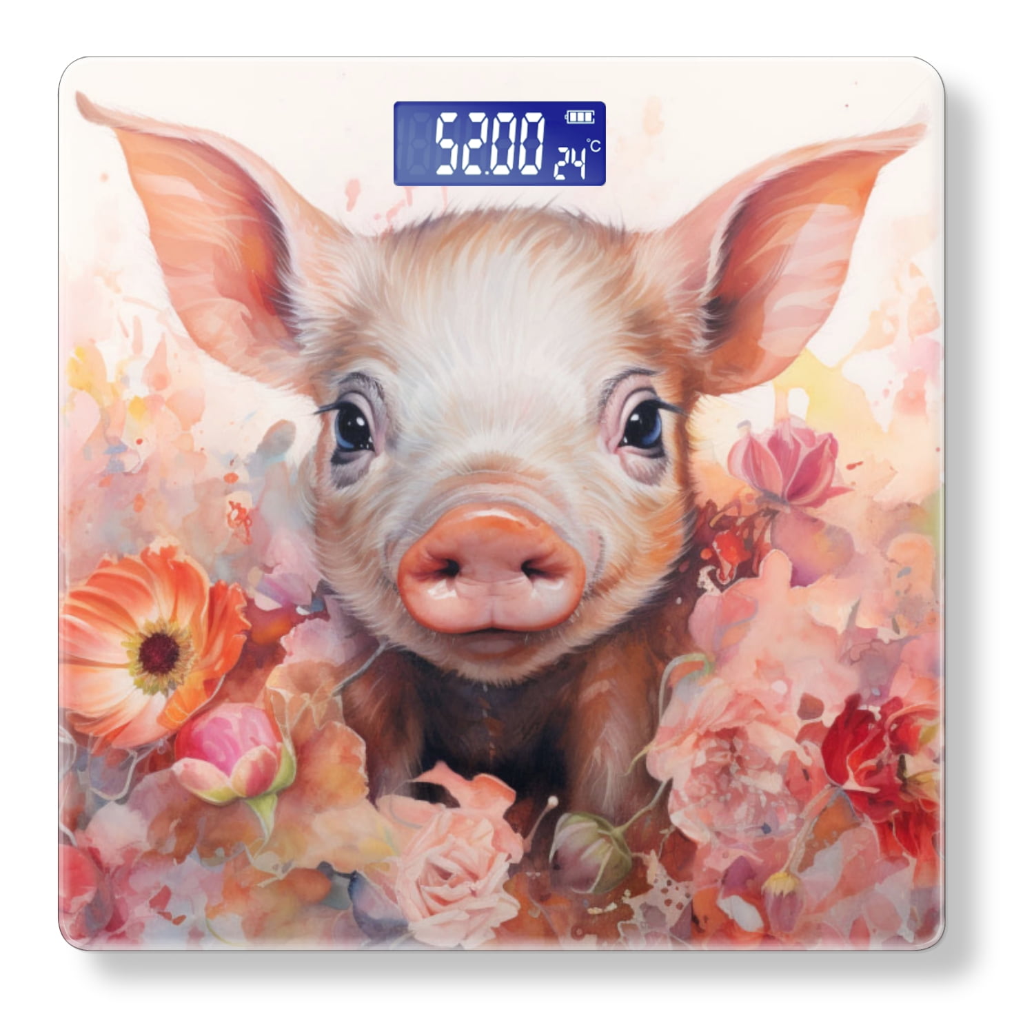 High Precision Body Weight Scale Smart Bathroom Scales with Large LCD Display(400lbs),Decorative for Bedroom-Cute Baby Pig Surrounded By Flowers