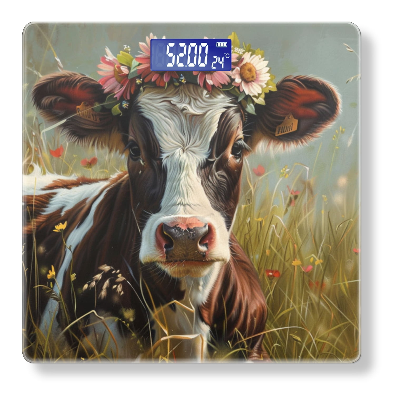 High Precision Body Weight Scale Smart Bathroom Scales with Large LCD Display(400lbs),Decorative for Bedroom-Cute Brown And White Cow With Pink Spots