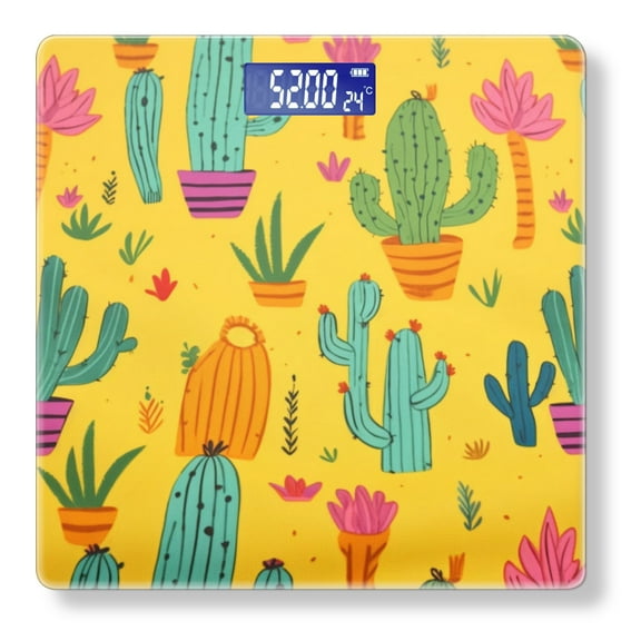 High Precision Body Weight Scale Smart Bathroom Scales with Large LCD Display(400lbs),Decorative for Bedroom-Cute Cacti In Pots With Vibrant Colors