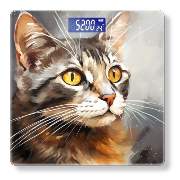 High Precision Body Weight Scale Smart Bathroom Scales with Large LCD Display(400lbs),Decorative for Bedroom-Cute Cat Against Grey Background