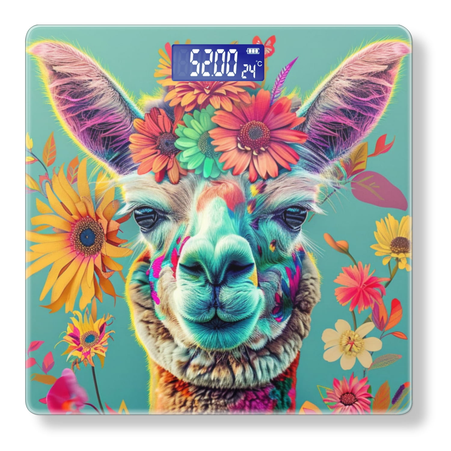 High Precision Body Weight Scale Smart Bathroom Scales with Large LCD Display(400lbs),Decorative for Bedroom-Cute Llama With Colorful Flowers On Head