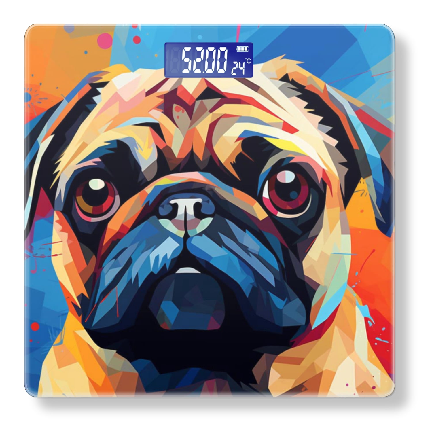 High Precision Body Weight Scale Smart Bathroom Scales with Large LCD Display(400lbs),Decorative for Bedroom-Cute Pug With Colorful Background
