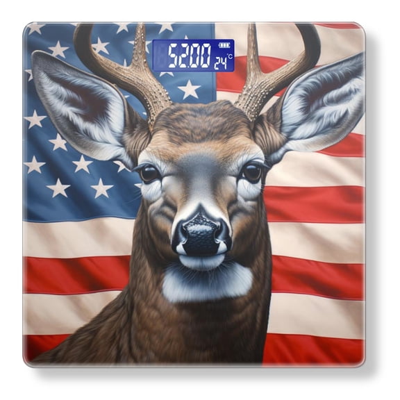 High Precision Body Weight Scale Smart Bathroom Scales with Large LCD Display(400lbs),Decorative for Bedroom-Deer With American Flag Backgorund