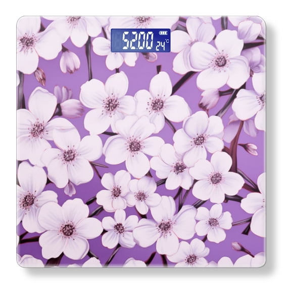 High Precision Body Weight Scale Smart Bathroom Scales with Large LCD Display(400lbs),Decorative for Bedroom-Delicate Purple Cherry Blossoms