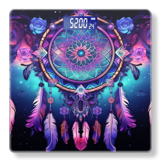 High Precision Body Weight Scale Smart Bathroom Scales with Large LCD Display(400lbs),Decorative for Bedroom-Dreamcatcher With Feathers
