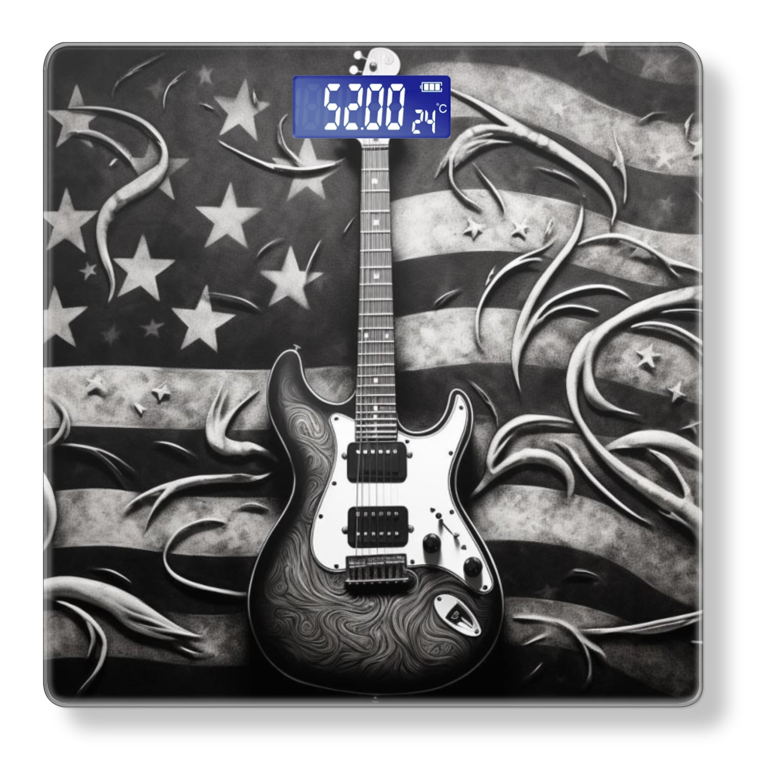 High Precision Body Weight Scale Smart Bathroom Scales with Large LCD Display(400lbs),Decorative for Bedroom-Electric Guitar On The American Flag