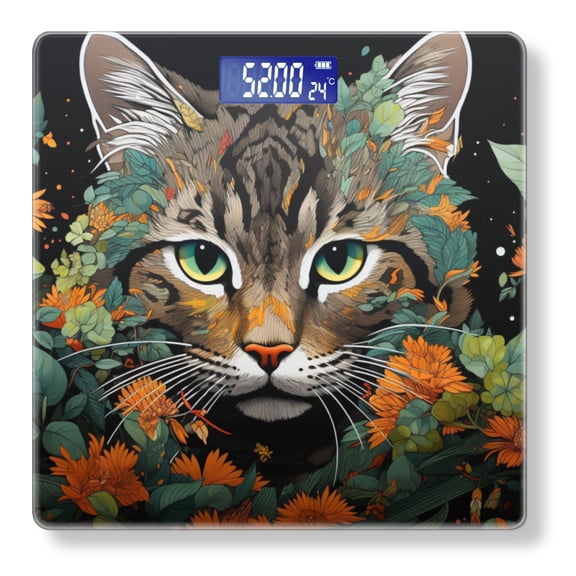 High Precision Body Weight Scale Smart Bathroom Scales with Large LCD Display(400lbs),Decorative for Bedroom-Elegant Cat Surrounded By Flowers