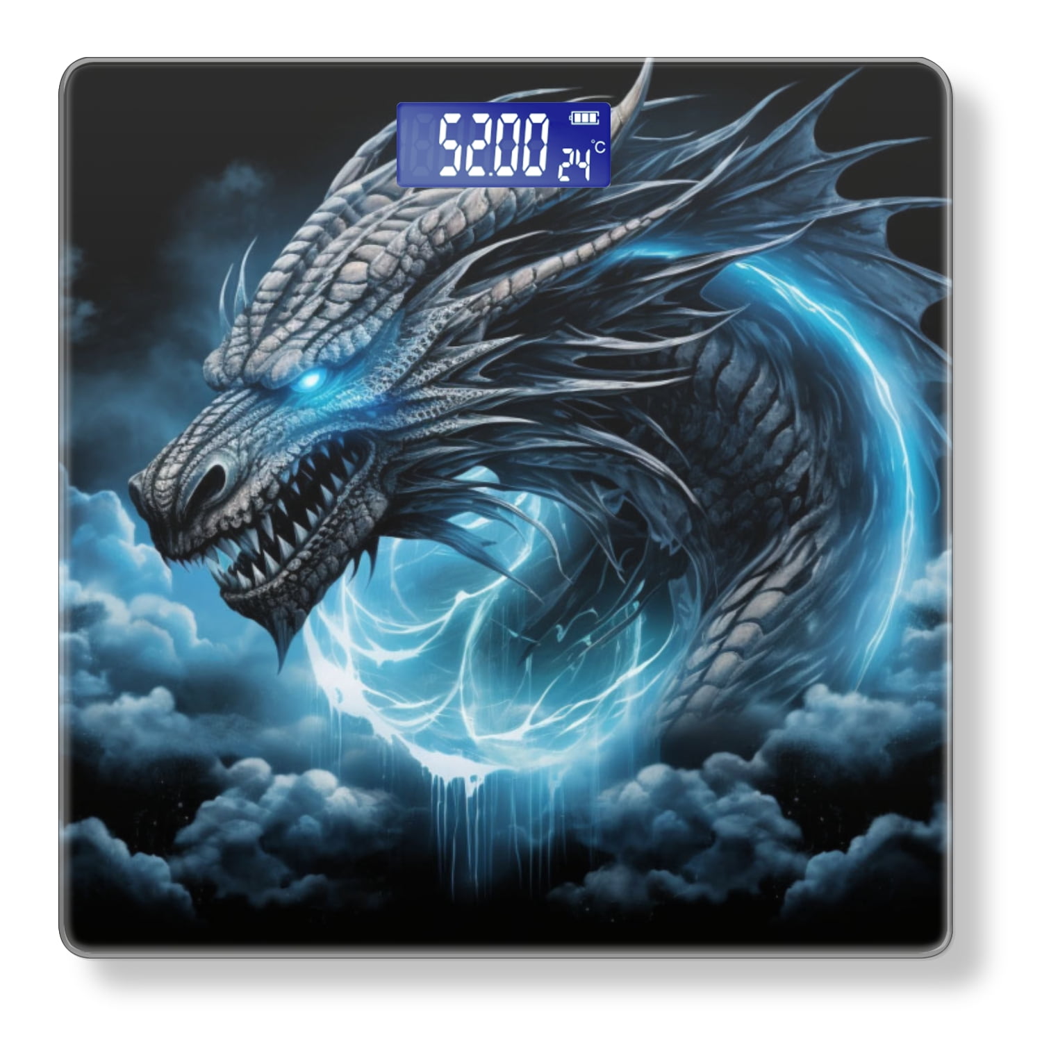 High Precision Body Weight Scale Smart Bathroom Scales with Large LCD Display(400lbs),Decorative for Bedroom-Fierce Dragon With Glowing Blue Eyes
