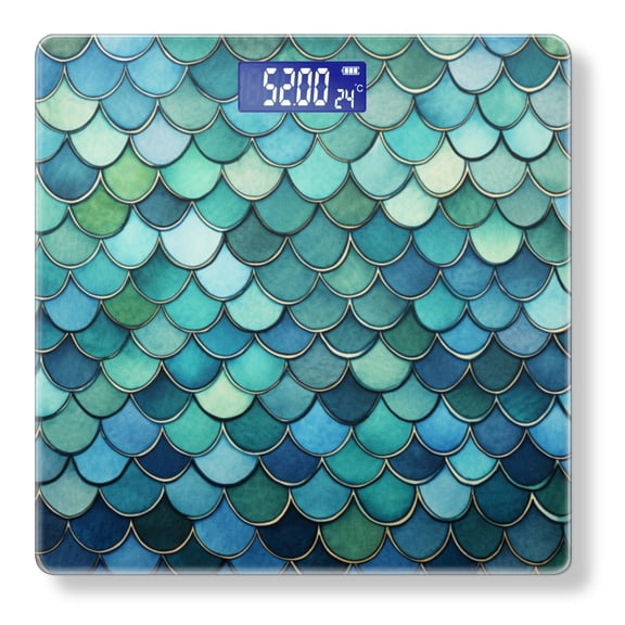 High Precision Body Weight Scale Smart Bathroom Scales with Large LCD Display(400lbs),Decorative for Bedroom-Fish Scales In Shades Of Blue And Green