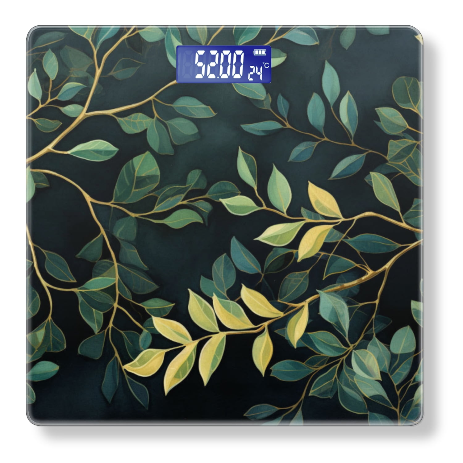 High Precision Body Weight Scale Smart Bathroom Scales with Large LCD Display(400lbs),Decorative for Bedroom-Floral Eucalyptus Leaves In Gold