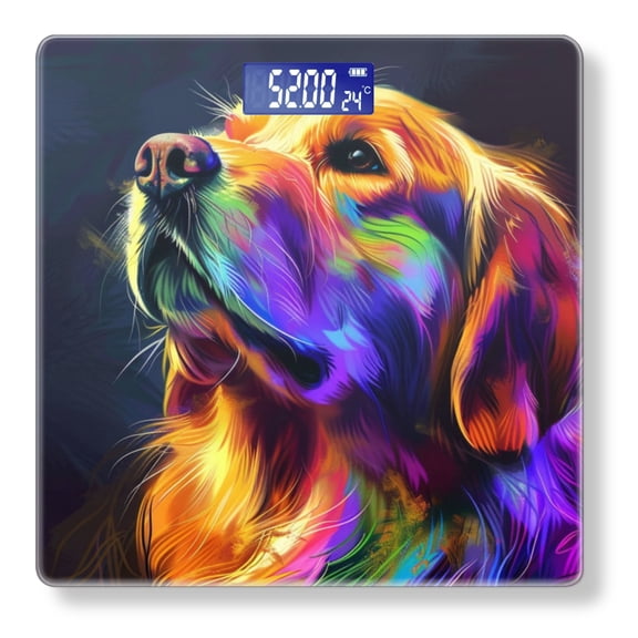 High Precision Body Weight Scale Smart Bathroom Scales with Large LCD Display(400lbs),Decorative for Bedroom-Golden Retriever With Digital Art-Style