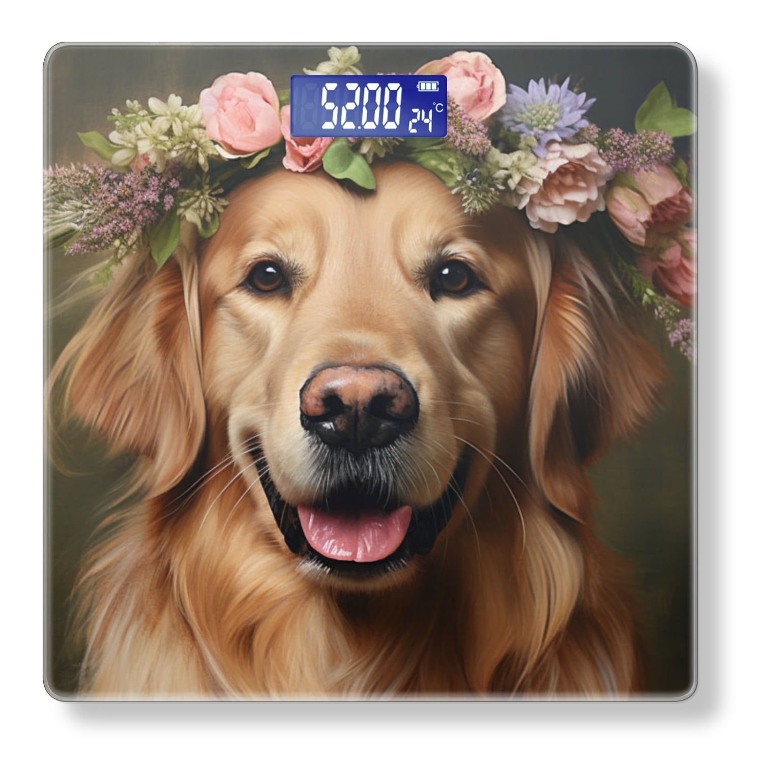 High Precision Body Weight Scale Smart Bathroom Scales with Large LCD Display(400lbs),Decorative for Bedroom-Golden Retriever With Flower Crown