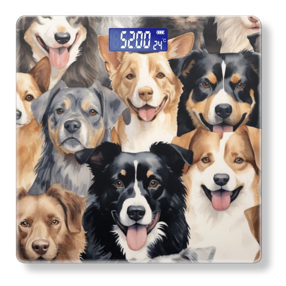 High Precision Body Weight Scale Smart Bathroom Scales with Large LCD Display(400lbs),Decorative for Bedroom-Group Of Dogs All Smiling