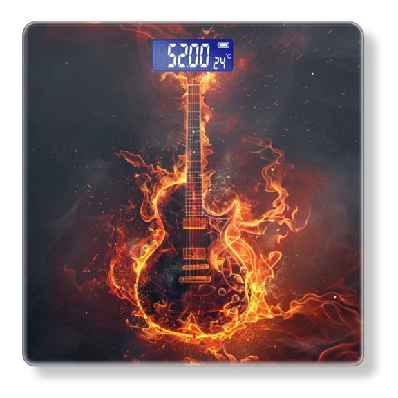 High Precision Body Weight Scale Smart Bathroom Scales with Large LCD Display(400lbs),Decorative for Bedroom-Guitar With Flames And Smoke Background