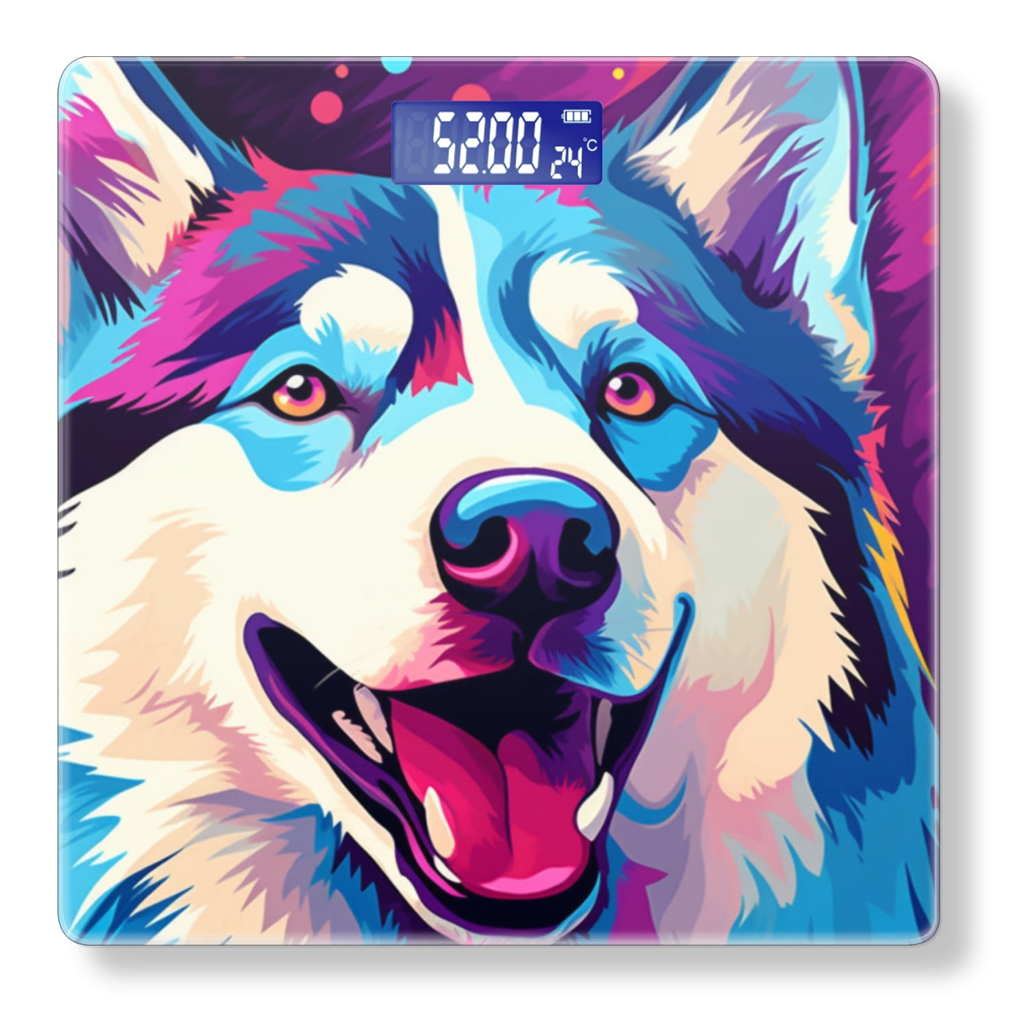High Precision Body Weight Scale Smart Bathroom Scales with Large LCD Display(400lbs),Decorative for Bedroom-Happy Husky Dog With Colorful Background