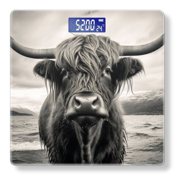 High Precision Body Weight Scale Smart Bathroom Scales with Large LCD Display(400lbs),Decorative for Bedroom-Highland Cow With Long Horns