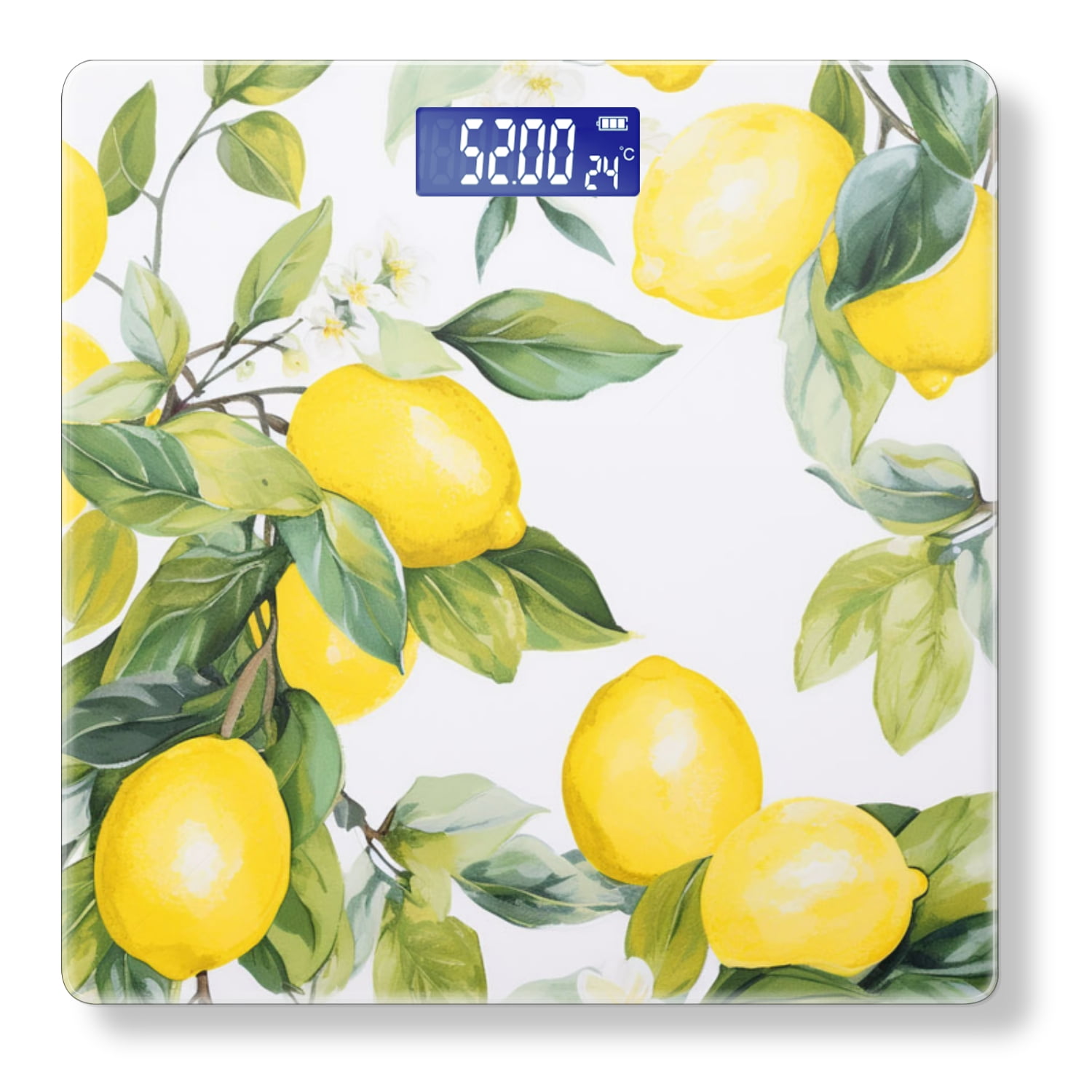 High Precision Body Weight Scale Smart Bathroom Scales with Large LCD Display(400lbs),Decorative for Bedroom-Lemons And Leaves With Watercolor Style