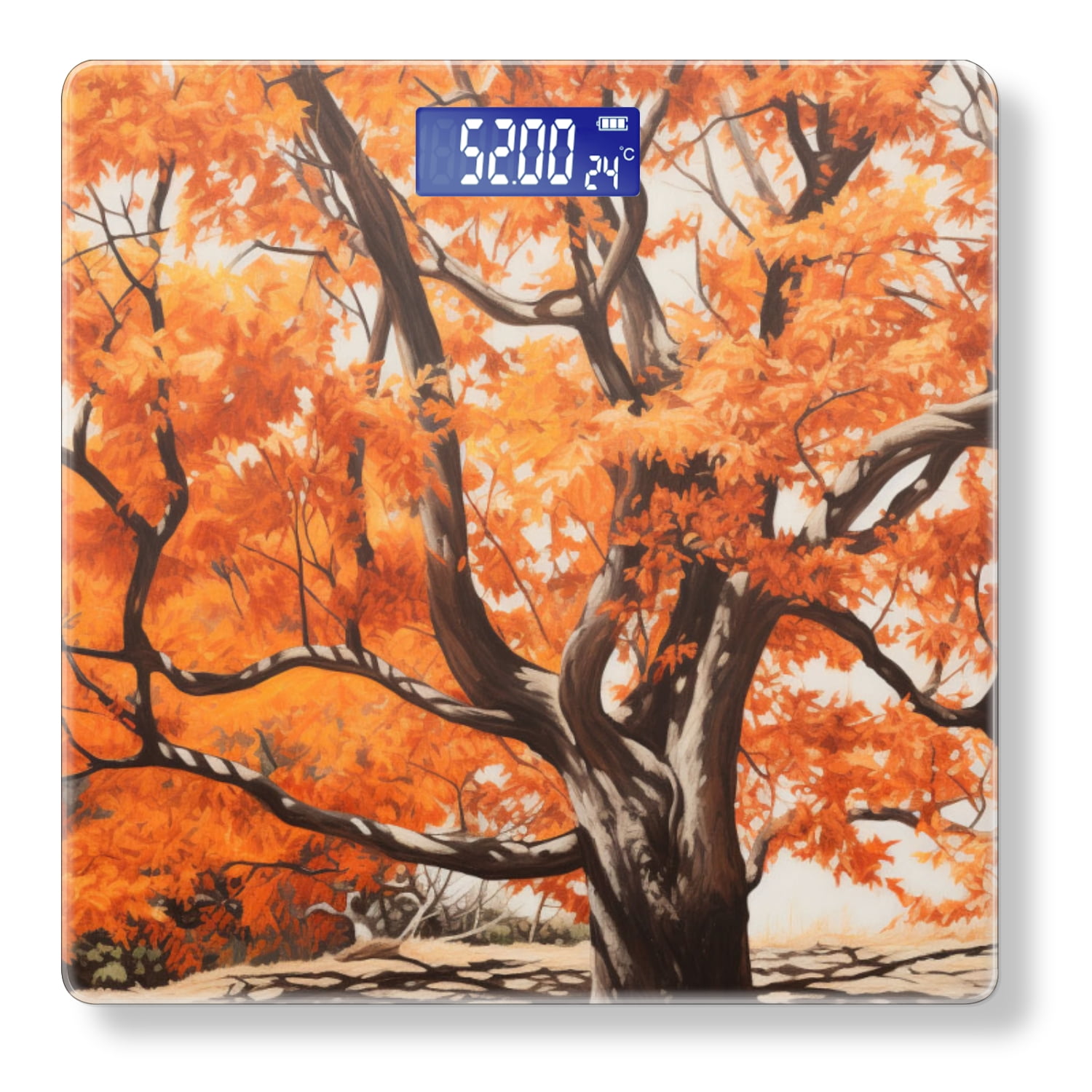 High Precision Body Weight Scale Smart Bathroom Scales with Large LCD Display(400lbs),Decorative for Bedroom-Maple Tree With Bright Orange Leaves