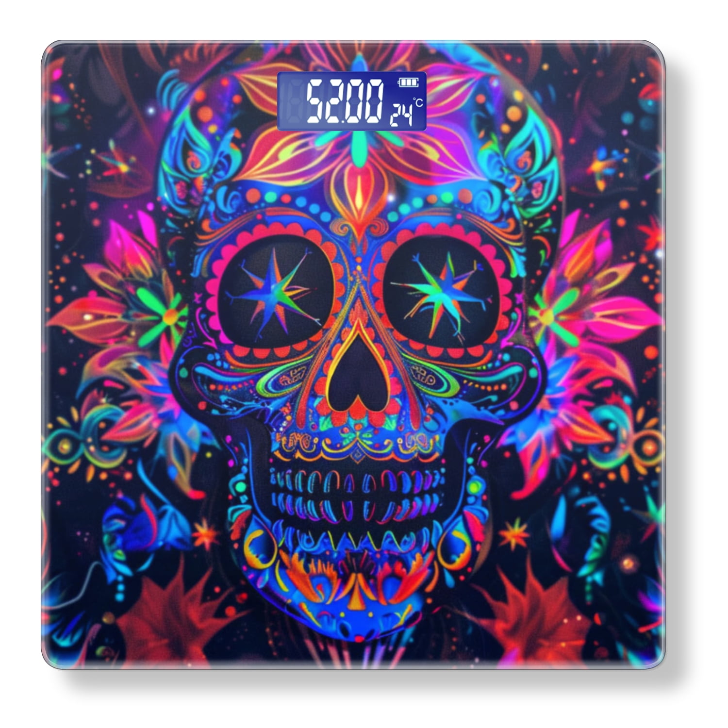High Precision Body Weight Scale Smart Bathroom Scales with Large LCD Display(400lbs),Decorative for Bedroom-Mexican Skull With Neon Colors