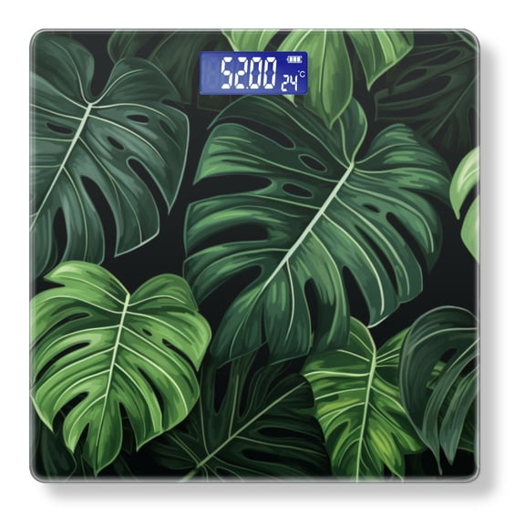 High Precision Body Weight Scale Smart Bathroom Scales with Large LCD Display(400lbs),Decorative for Bedroom-Monstera Leaves On Black Background