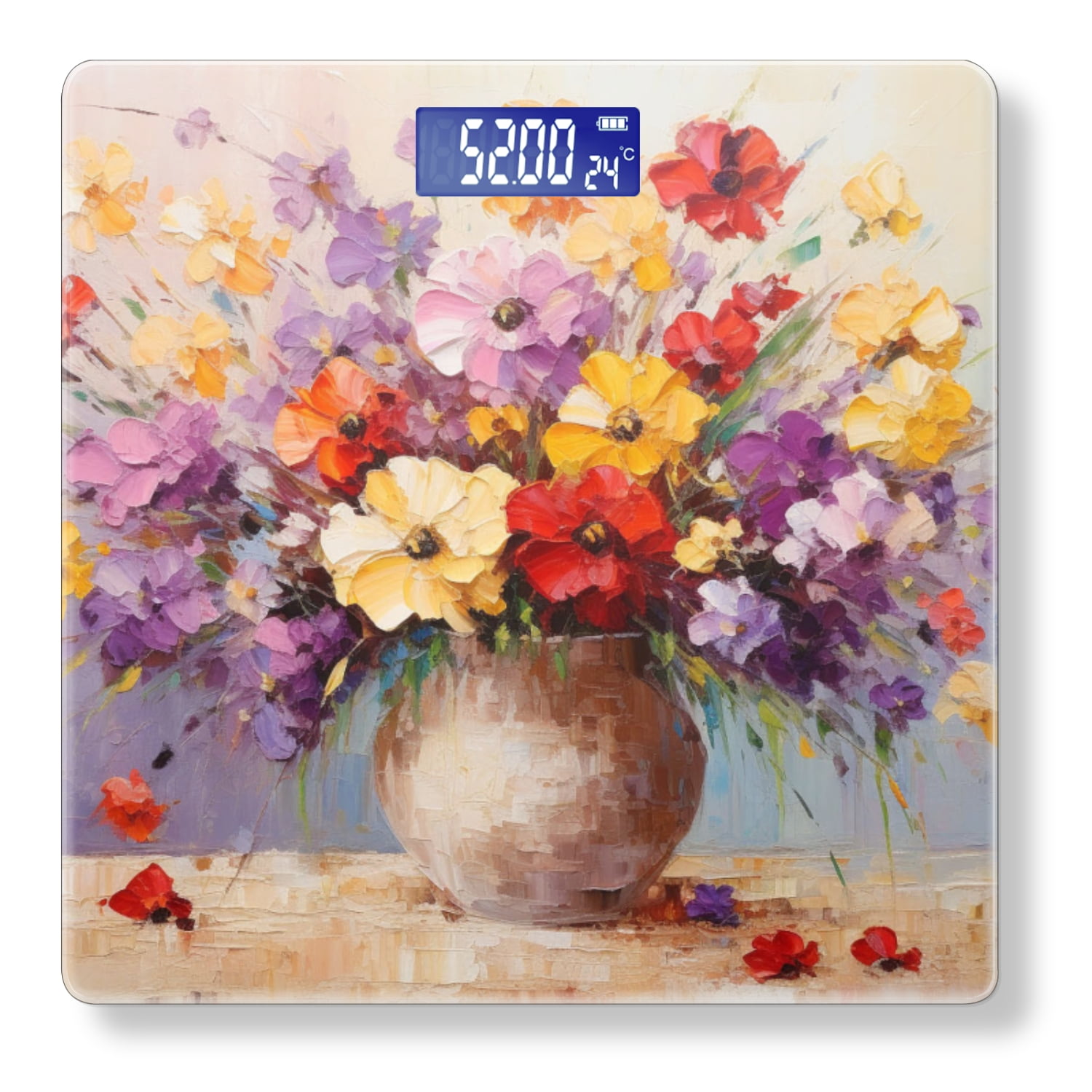 High Precision Body Weight Scale Smart Bathroom Scales with Large LCD Display(400lbs),Decorative for Bedroom-Oil Painting Of Colorful Flowers In Vase