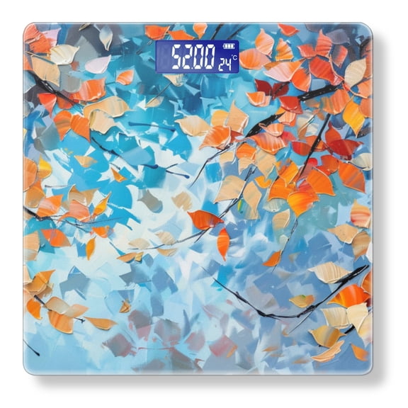 High Precision Body Weight Scale Smart Bathroom Scales with Large LCD Display(400lbs),Decorative for Bedroom-Orange And Blue Leaves On Tree Branches