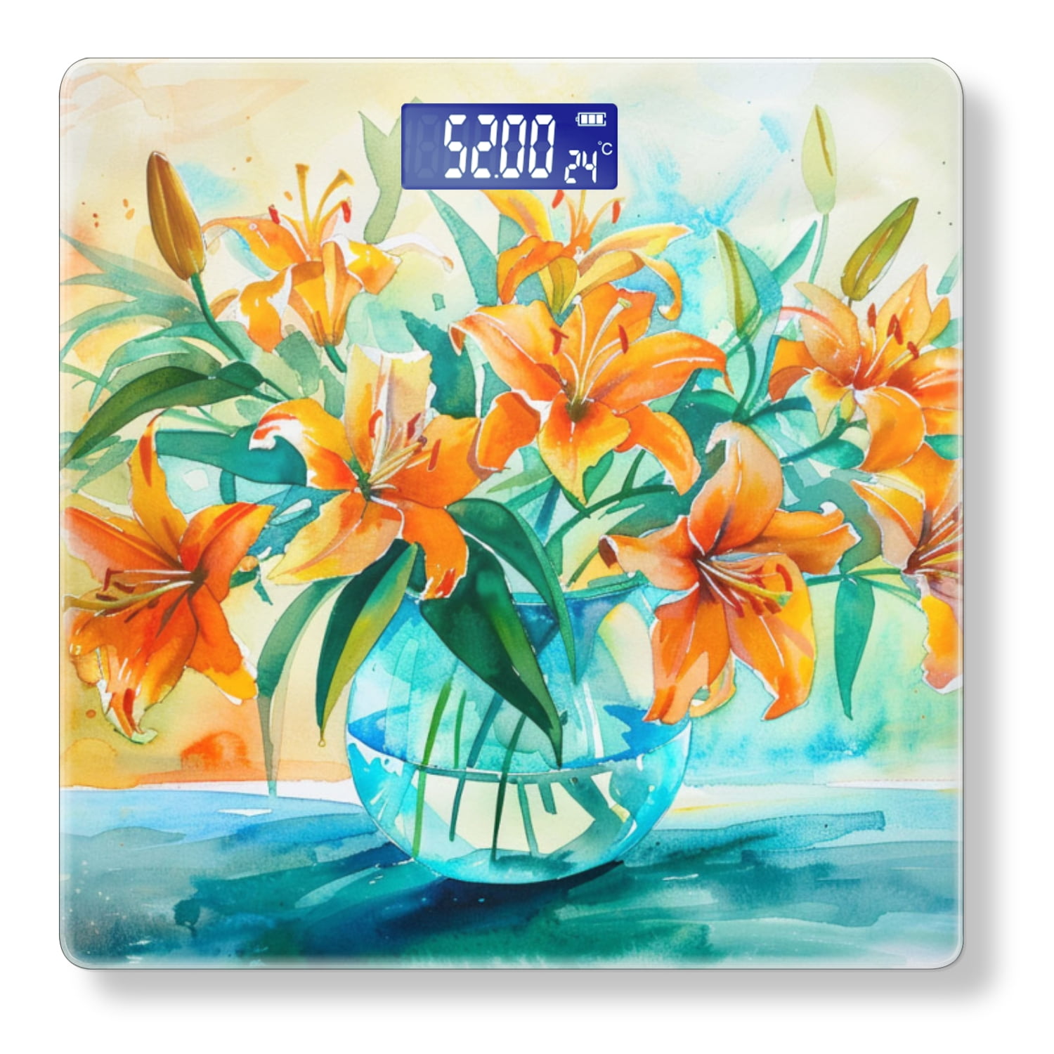 High Precision Body Weight Scale Smart Bathroom Scales with Large LCD Display(400lbs),Decorative for Bedroom-Orange Lilies In Glass Vase On Table