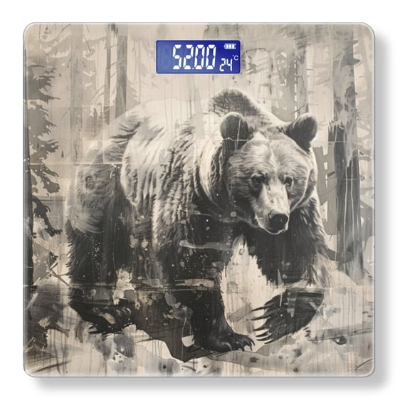 High Precision Body Weight Scale Smart Bathroom Scales with Large LCD Display(400lbs),Decorative for Bedroom-Painting Of Grizzly Bear In The Forest