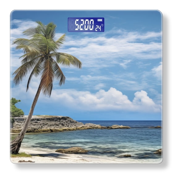 High Precision Body Weight Scale Smart Bathroom Scales with Large LCD Display(400lbs),Decorative for Bedroom-Palm Tree On The Beach In An Island