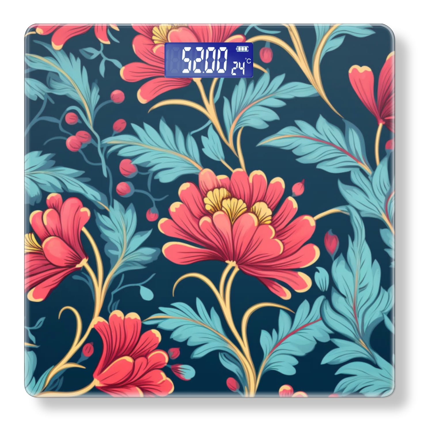 High Precision Body Weight Scale Smart Bathroom Scales with Large LCD Display(400lbs),Decorative for Bedroom-Red Flowers And Turquoise Leaves