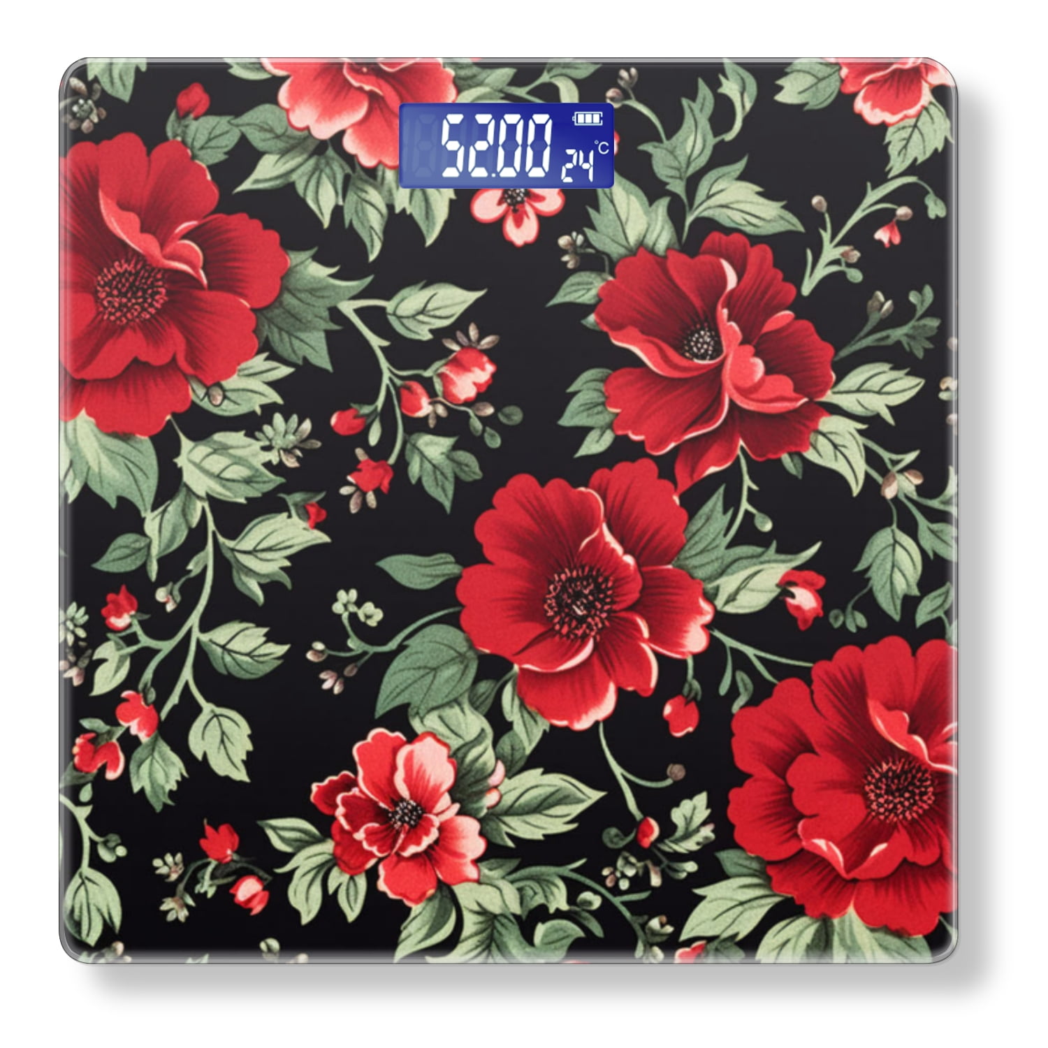 High Precision Body Weight Scale Smart Bathroom Scales with Large LCD Display(400lbs),Decorative for Bedroom-Red Flowers On Black