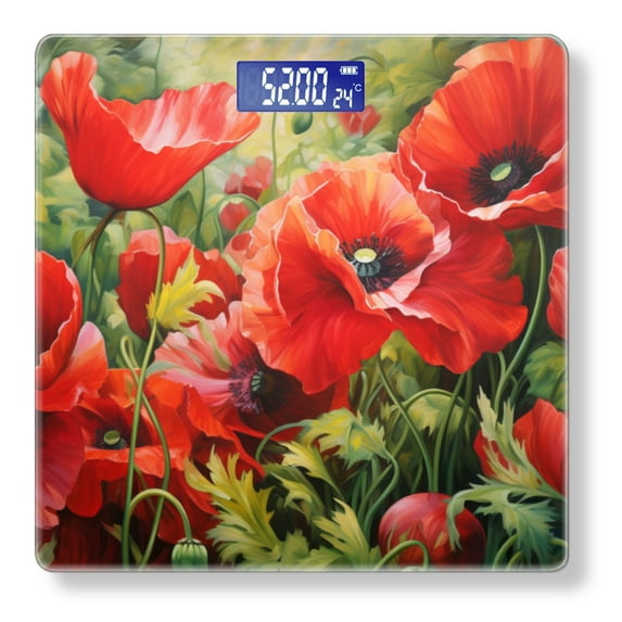 High Precision Body Weight Scale Smart Bathroom Scales with Large LCD Display(400lbs),Decorative for Bedroom-Red Poppies In The Sun With Oil Painting