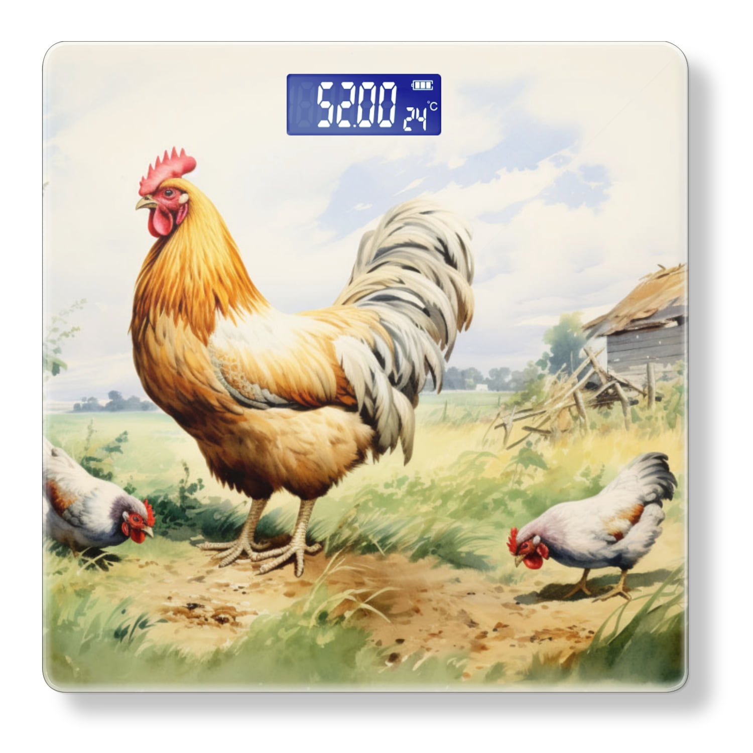 High Precision Body Weight Scale Smart Bathroom Scales with Large LCD Display(400lbs),Decorative for Bedroom-Rooster Standing On The Grass