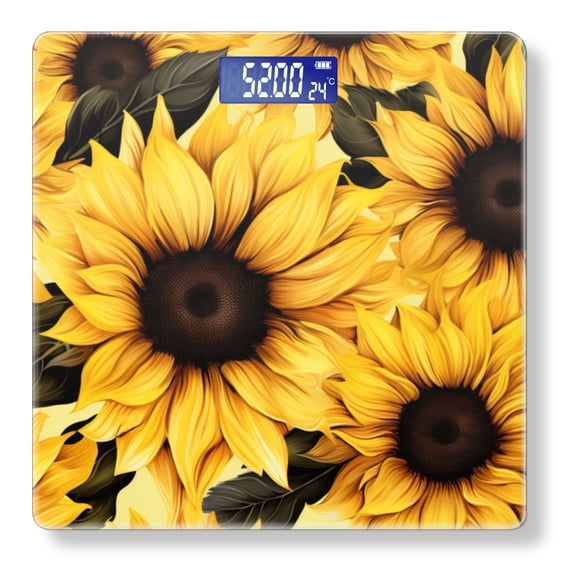 High Precision Body Weight Scale Smart Bathroom Scales with Large LCD Display(400lbs),Decorative for Bedroom-Seamless Pattern Of Vibrant Sunflowers
