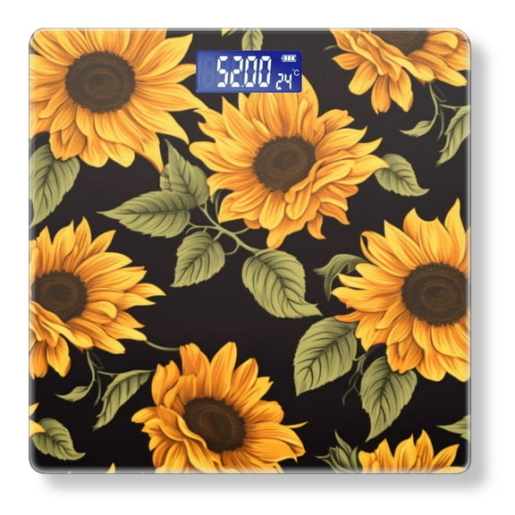 High Precision Body Weight Scale Smart Bathroom Scales with Large LCD Display(400lbs),Decorative for Bedroom-Seamless Pattern With Sunflowers