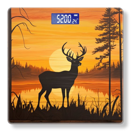 High Precision Body Weight Scale Smart Bathroom Scales with Large LCD Display(400lbs),Decorative for Bedroom-Silhouette Of Deer In Forest At Sunset