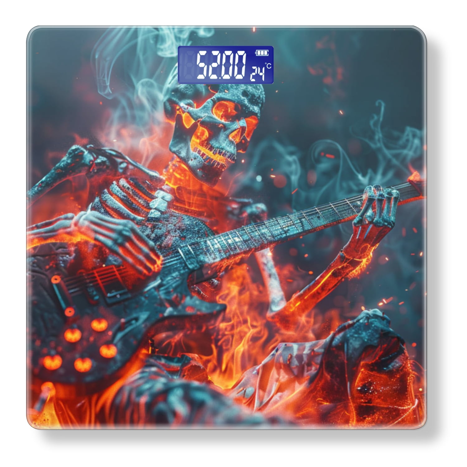 Bathroom Scale, Highly Accurate Digital Body Scale,Precisely Measures Weight up to 400 lbs-Skeletal Figure Playing Guitar Flames