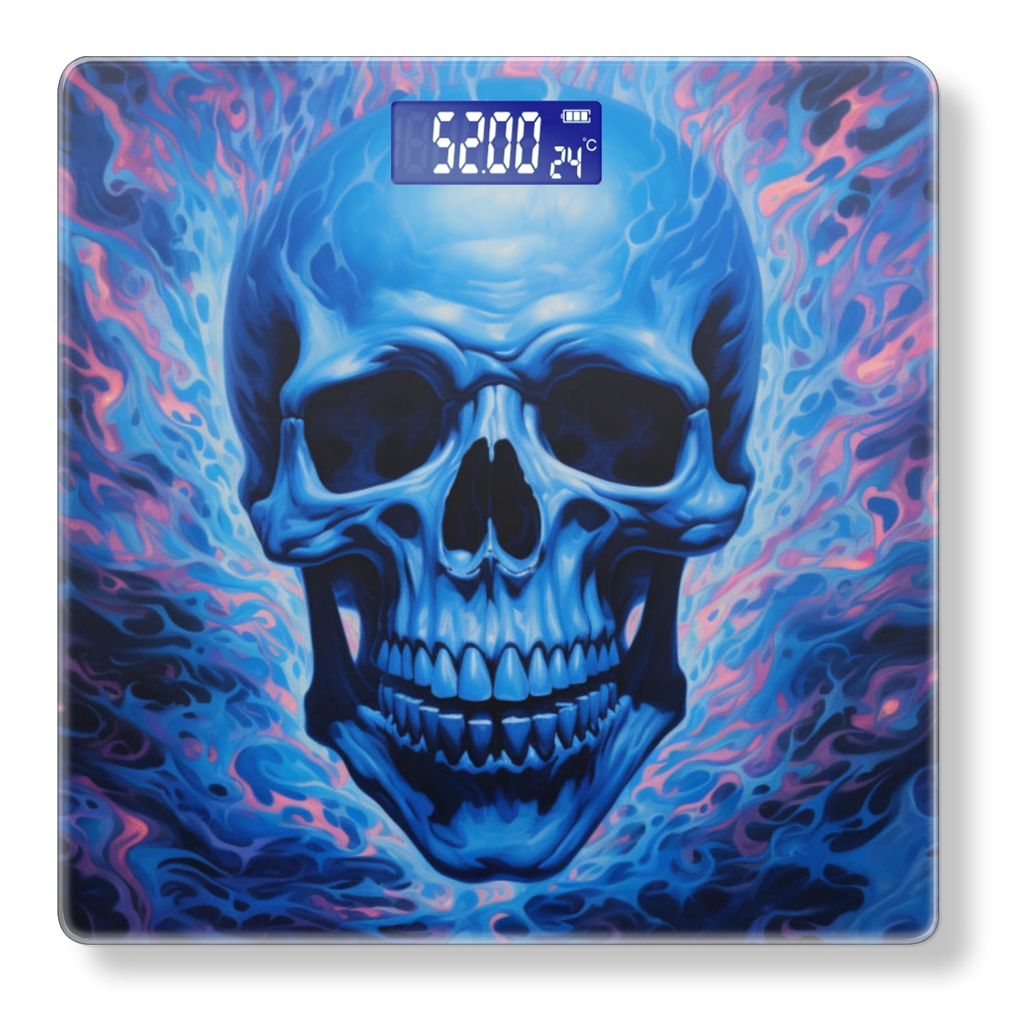 High Precision Body Weight Scale Smart Bathroom Scales with Large LCD Display(400lbs),Decorative for Bedroom-Skull With Blue Flames