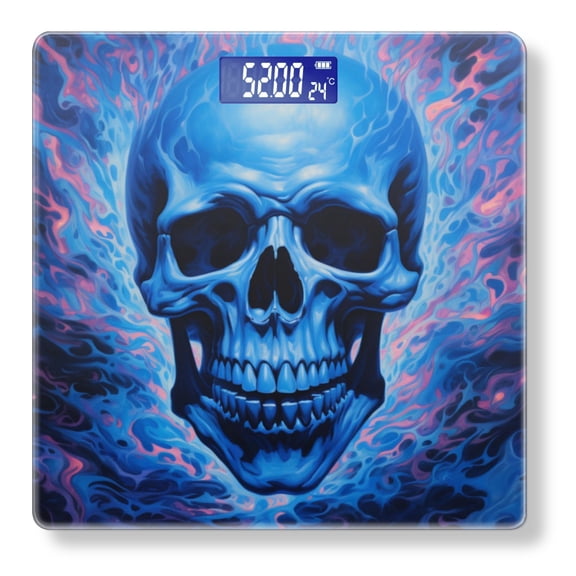 High Precision Body Weight Scale Smart Bathroom Scales with Large LCD Display(400lbs),Decorative for Bedroom-Skull With Blue Flames