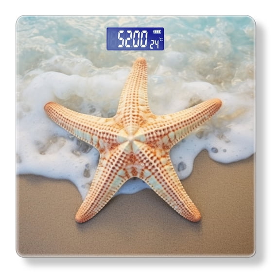 High Precision Body Weight Scale Smart Bathroom Scales with Large LCD Display(400lbs),Decorative for Bedroom-Starfish On The Beach With Waves