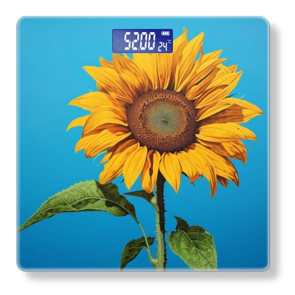 High Precision Body Weight Scale Smart Bathroom Scales with Large LCD Display(400lbs),Decorative for Bedroom-Sunflower Against Blue Background