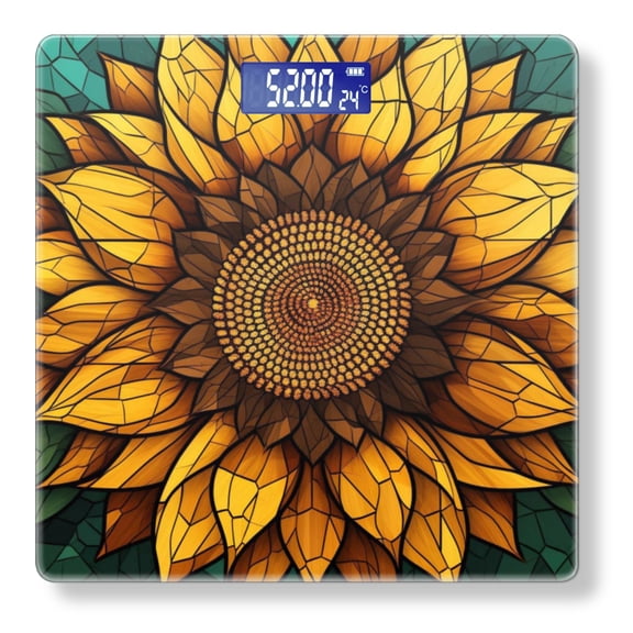 High Precision Body Weight Scale Smart Bathroom Scales with Large LCD Display(400lbs),Decorative for Bedroom-Sunflower In The Style Of Stained Glass