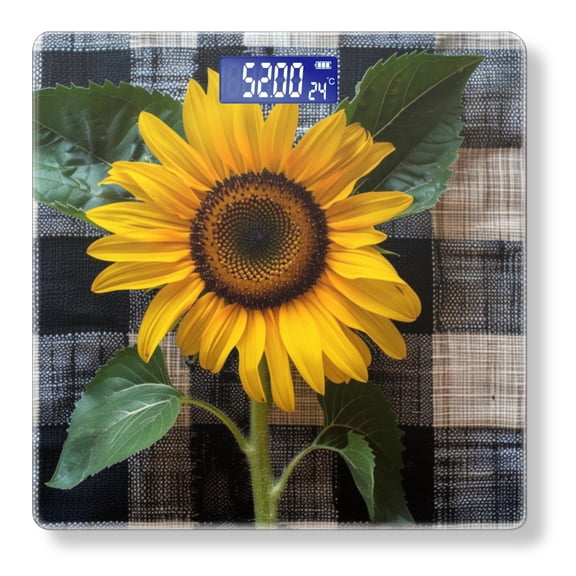 High Precision Body Weight Scale Smart Bathroom Scales with Large LCD Display(400lbs),Decorative for Bedroom-Sunflower On Checkered