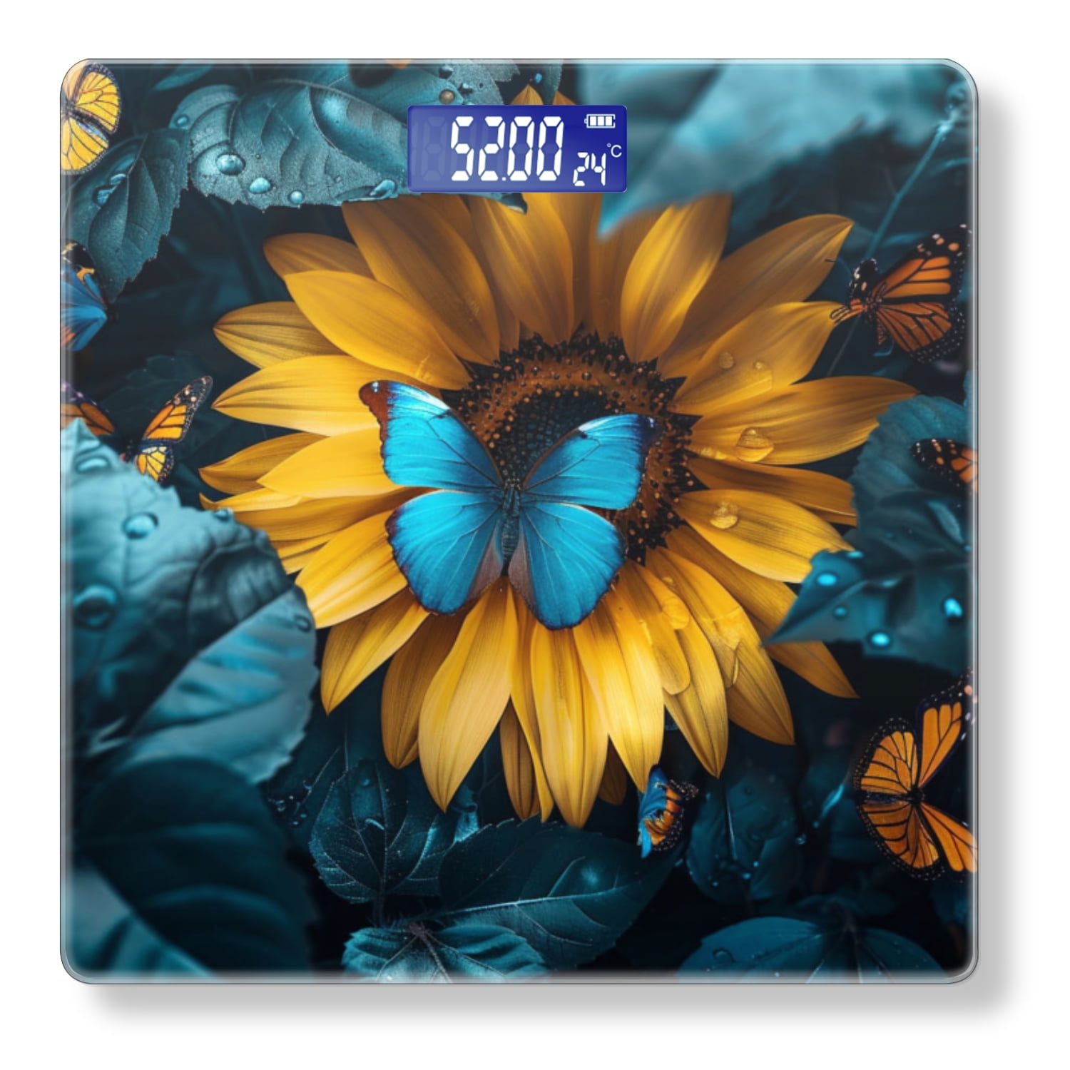 High Precision Body Weight Scale Smart Bathroom Scales with Large LCD Display(400lbs),Decorative for Bedroom-Sunflowers Surrounded By Butterflies
