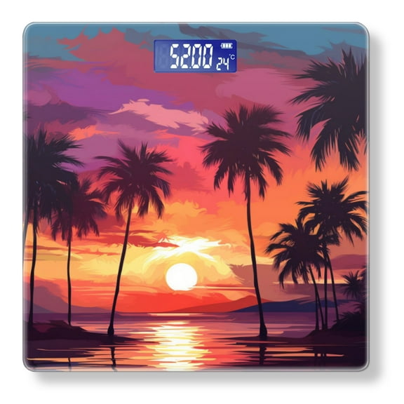 High Precision Body Weight Scale Smart Bathroom Scales with Large LCD Display(400lbs),Decorative for Bedroom-Sunset With Palm Trees On Beach