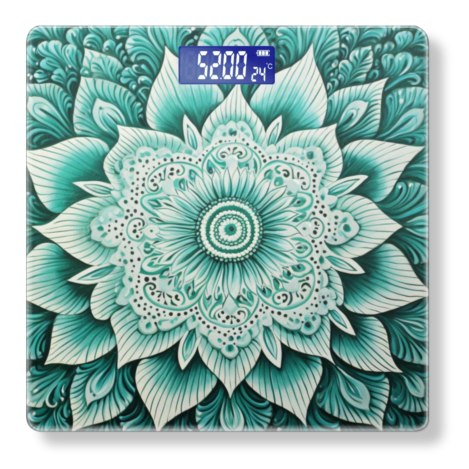 High Precision Body Weight Scale Smart Bathroom Scales with Large LCD Display(400lbs),Decorative for Bedroom-Teal Mandala Floral Pattern